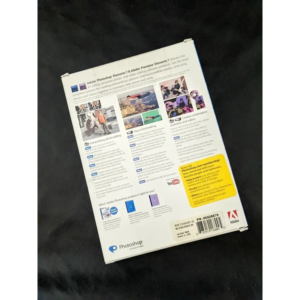 Adobe Photoshop Elements 7 Premiere Complete 2 Disk CD Rom Software NEW